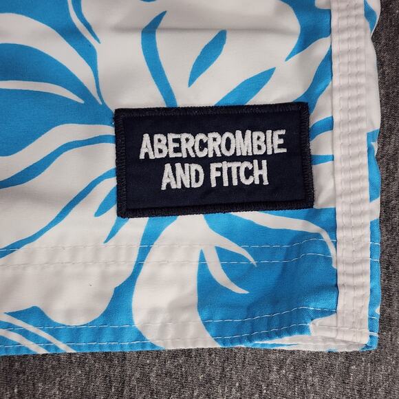 Abercrombie Fitch Board Short sz L Men Hawaiian Hibiscus Tropical Blue White 21" - Picture 11 of 12